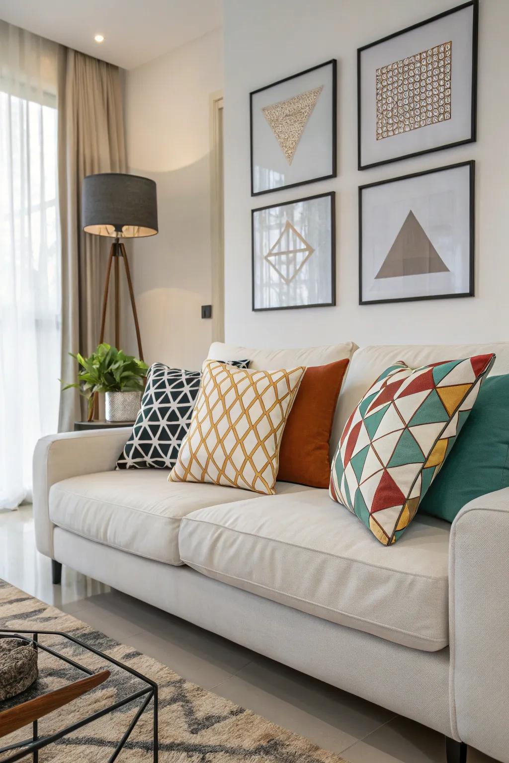 Geometric shapes give a modern, cool look.