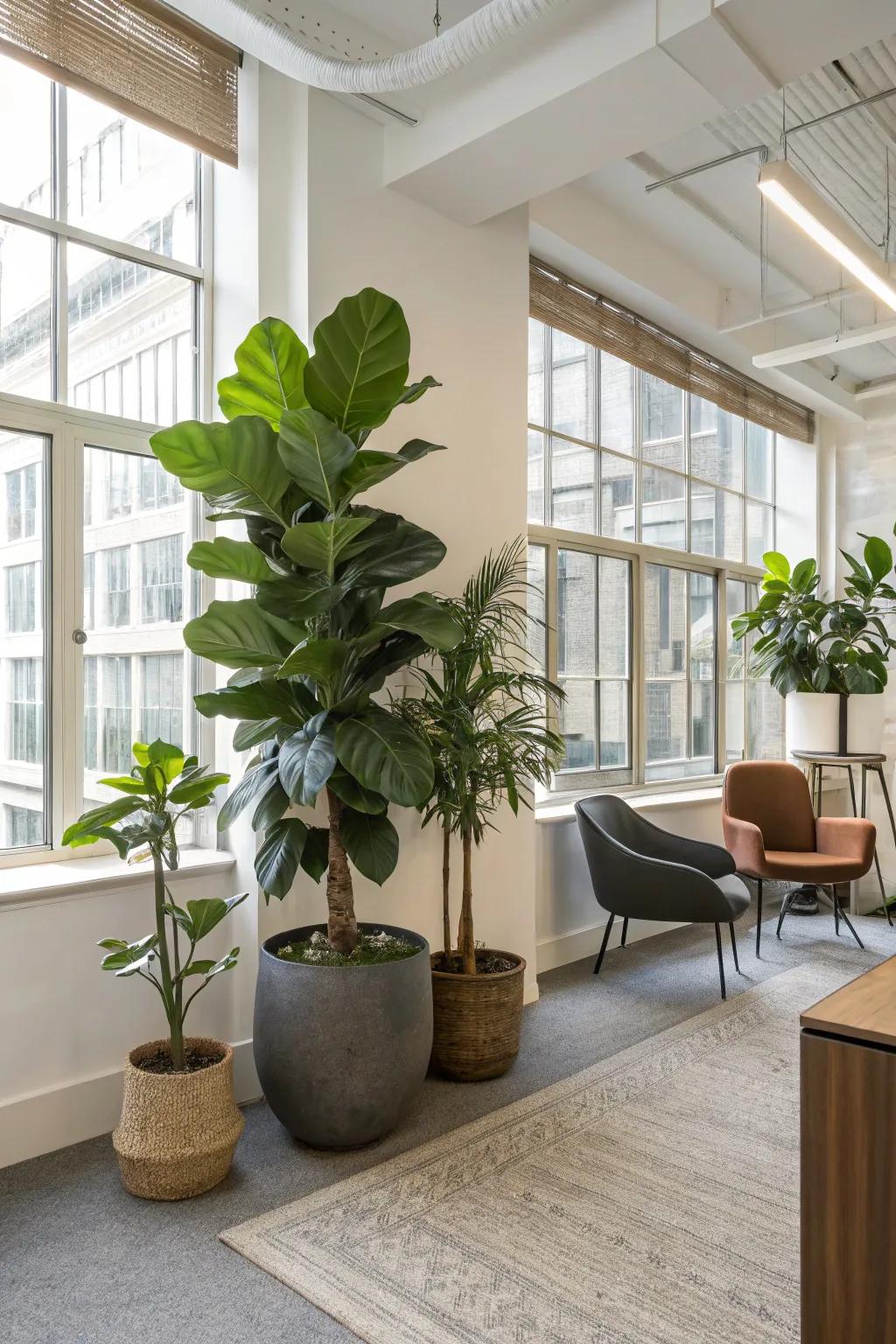 Verdant elements introduce vibrancy and a sense of calm to your workspace.