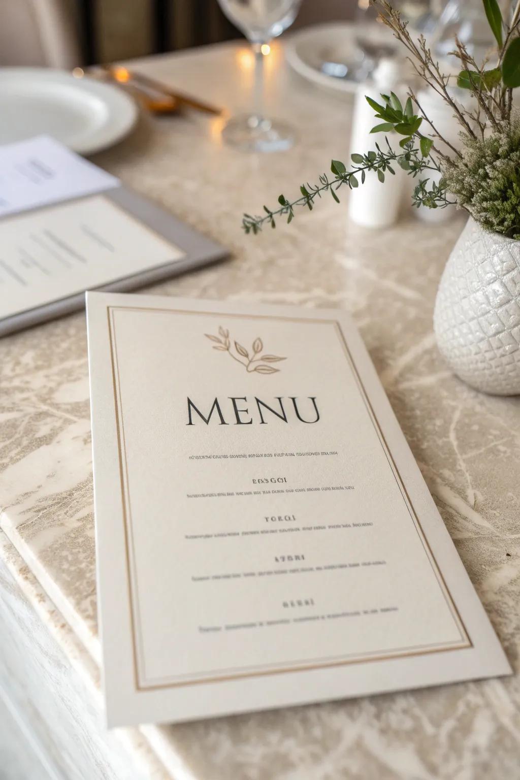 A blend of contemporary and traditional aesthetics for a versatile menu design.