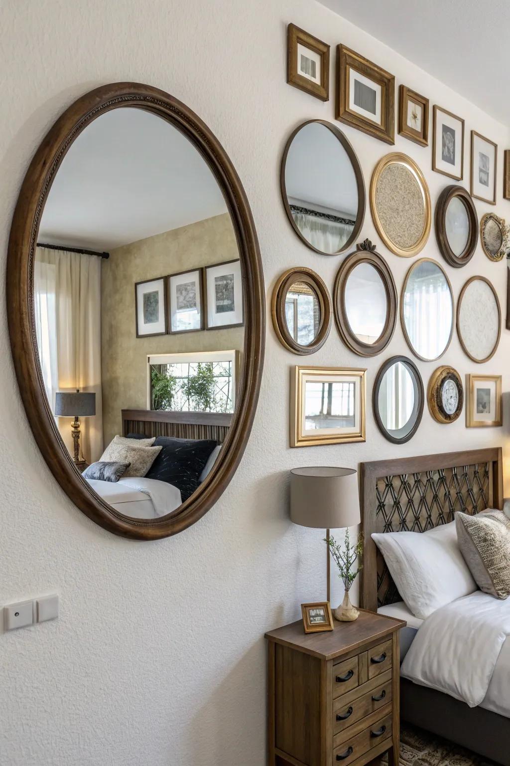 A gallery display of reflectors adds character and reflects illumination exquisitely.