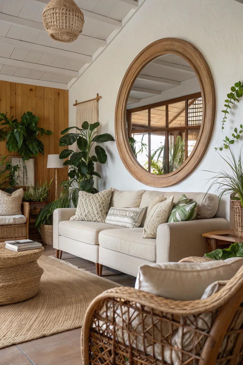 Organically shaped mirrors soften and harmonize any space.