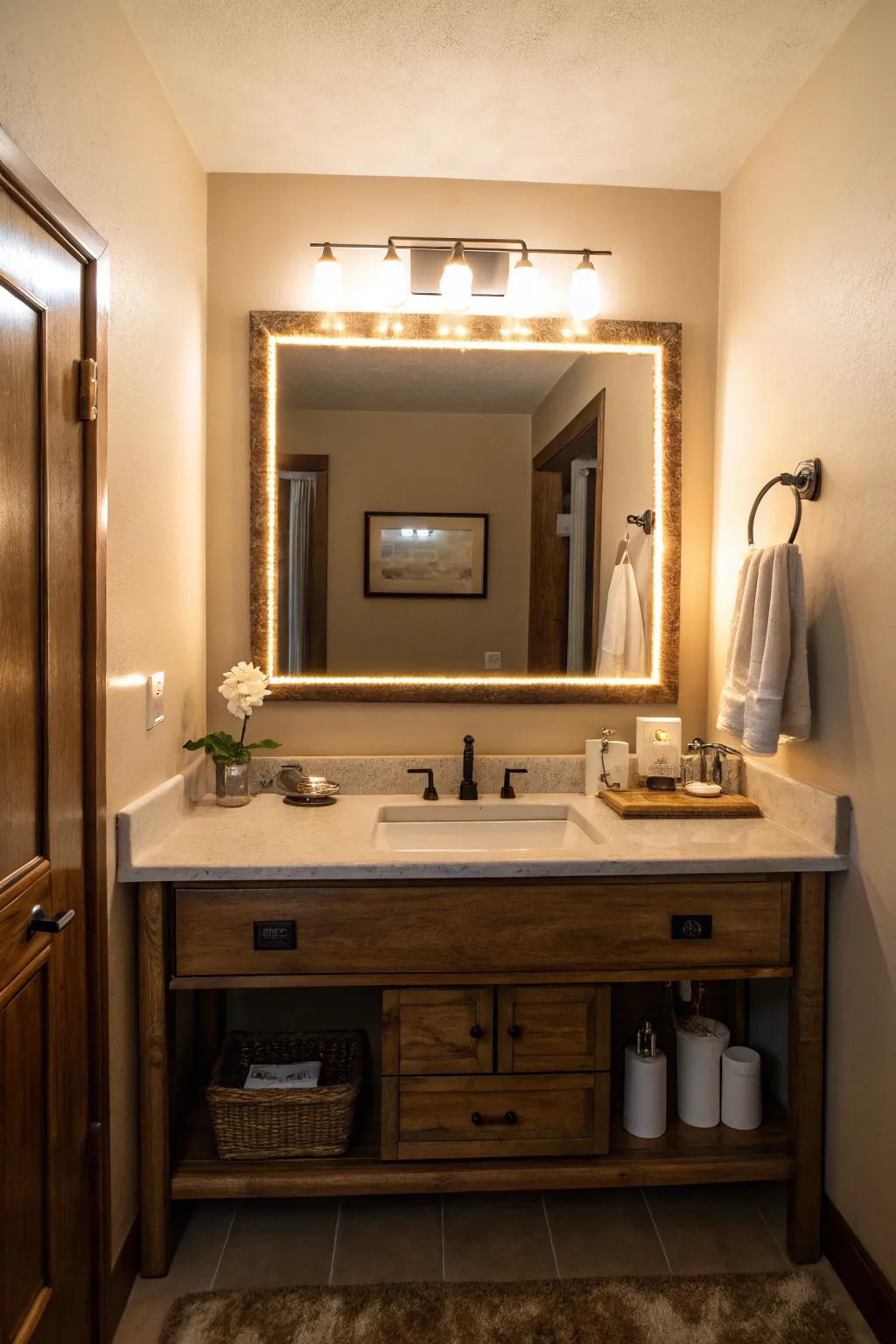 Backlit mirrors improve both atmosphere and utility.