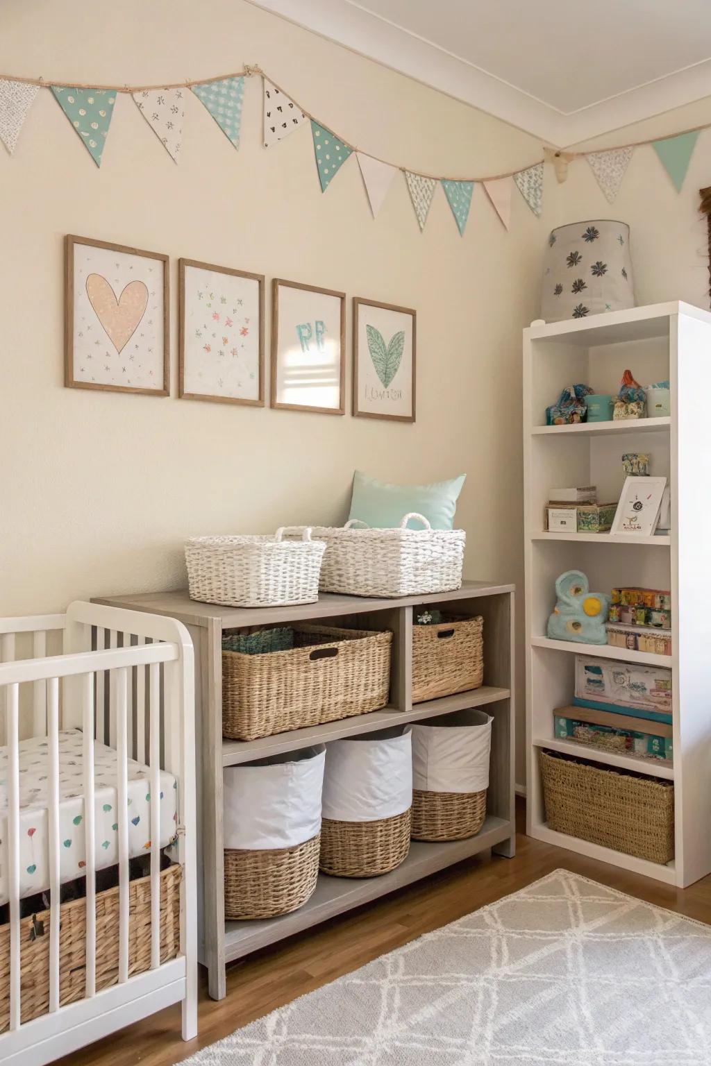 Practical storage keeps the room uncluttered and structured.
