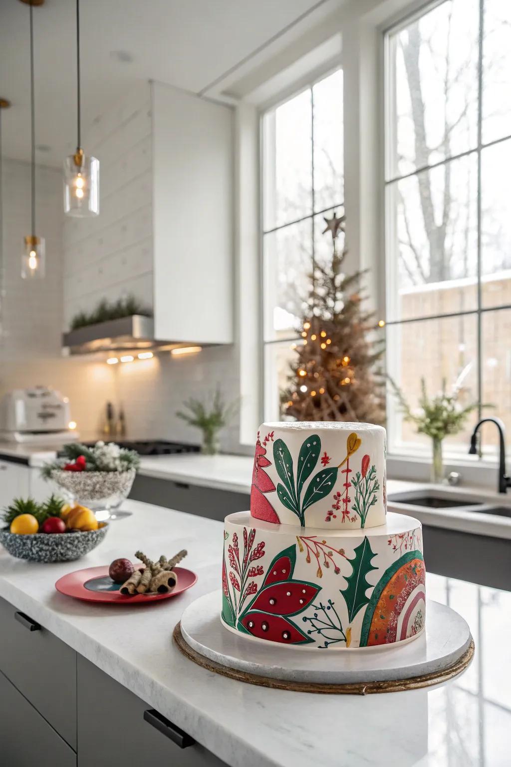 Abstract art yuletide cake