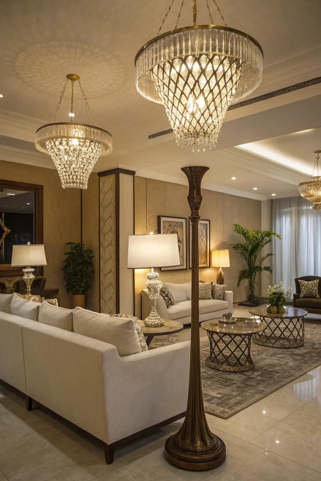 Elegant decorative lighting that enriches the style of a modern family room.