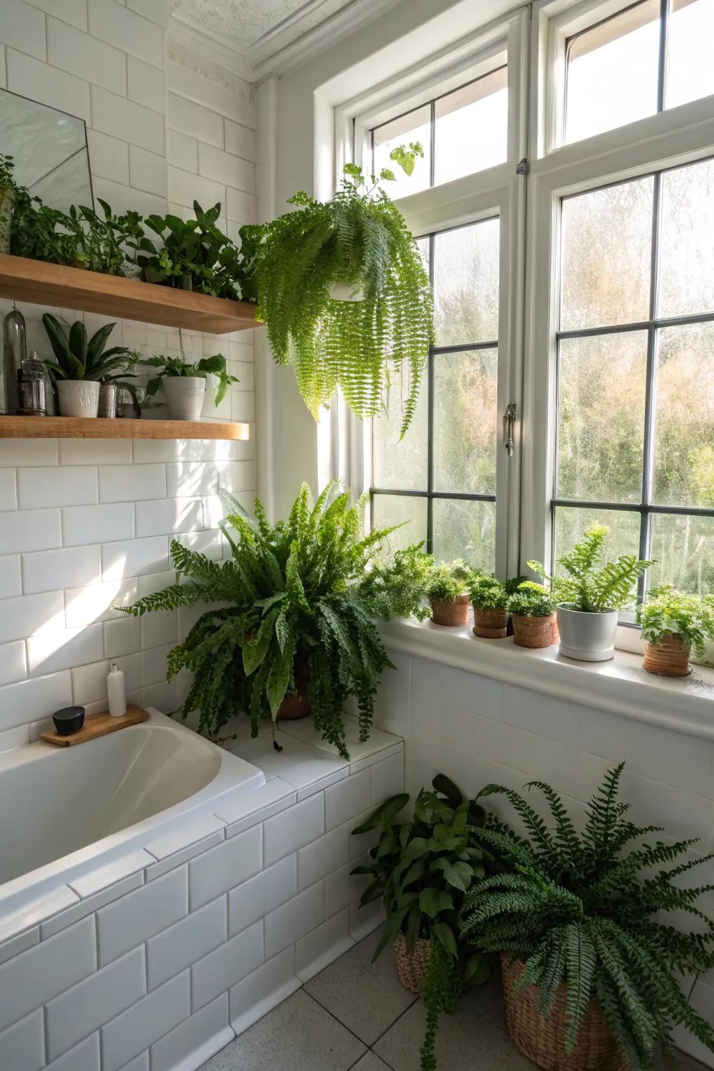 Greenery offers a refreshing touch of nature to the lavatory.
