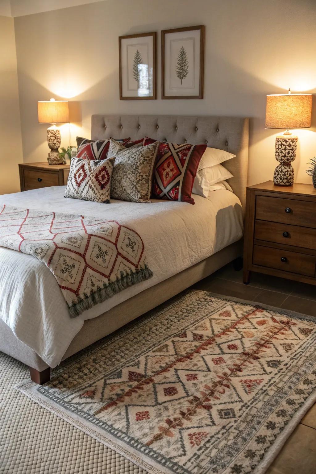 Designs and textures bring life to this modern farmhouse guest bedroom.