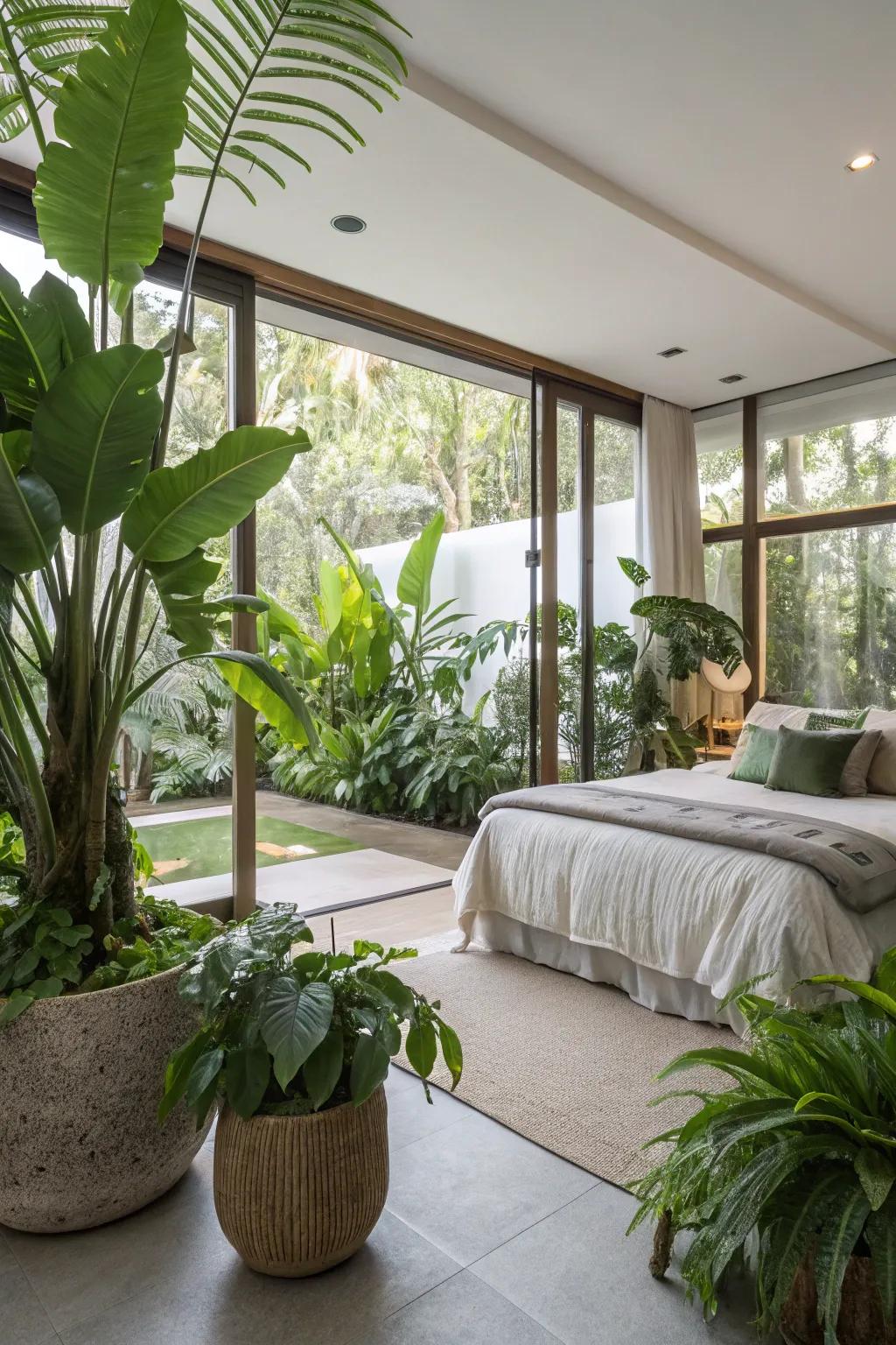 Foliage brings a hint of nature and tranquility to the space.