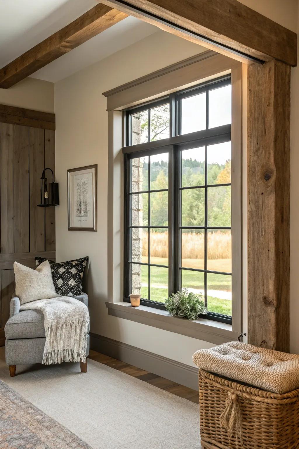 Dark accents on window trim for a modern twist.