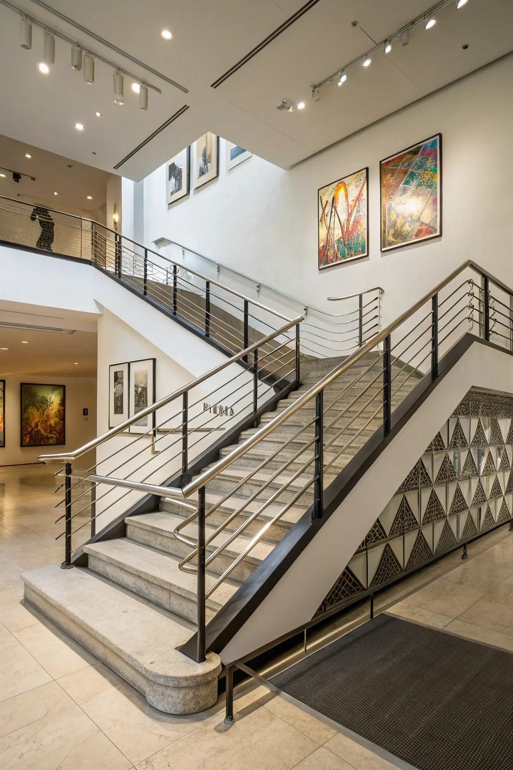 Symmetrical staircases generate a daring architectural statement.