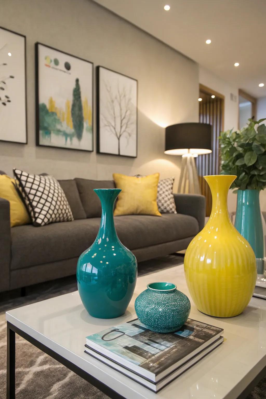 Vases in seafoam and sunbeam offer easy color accents.