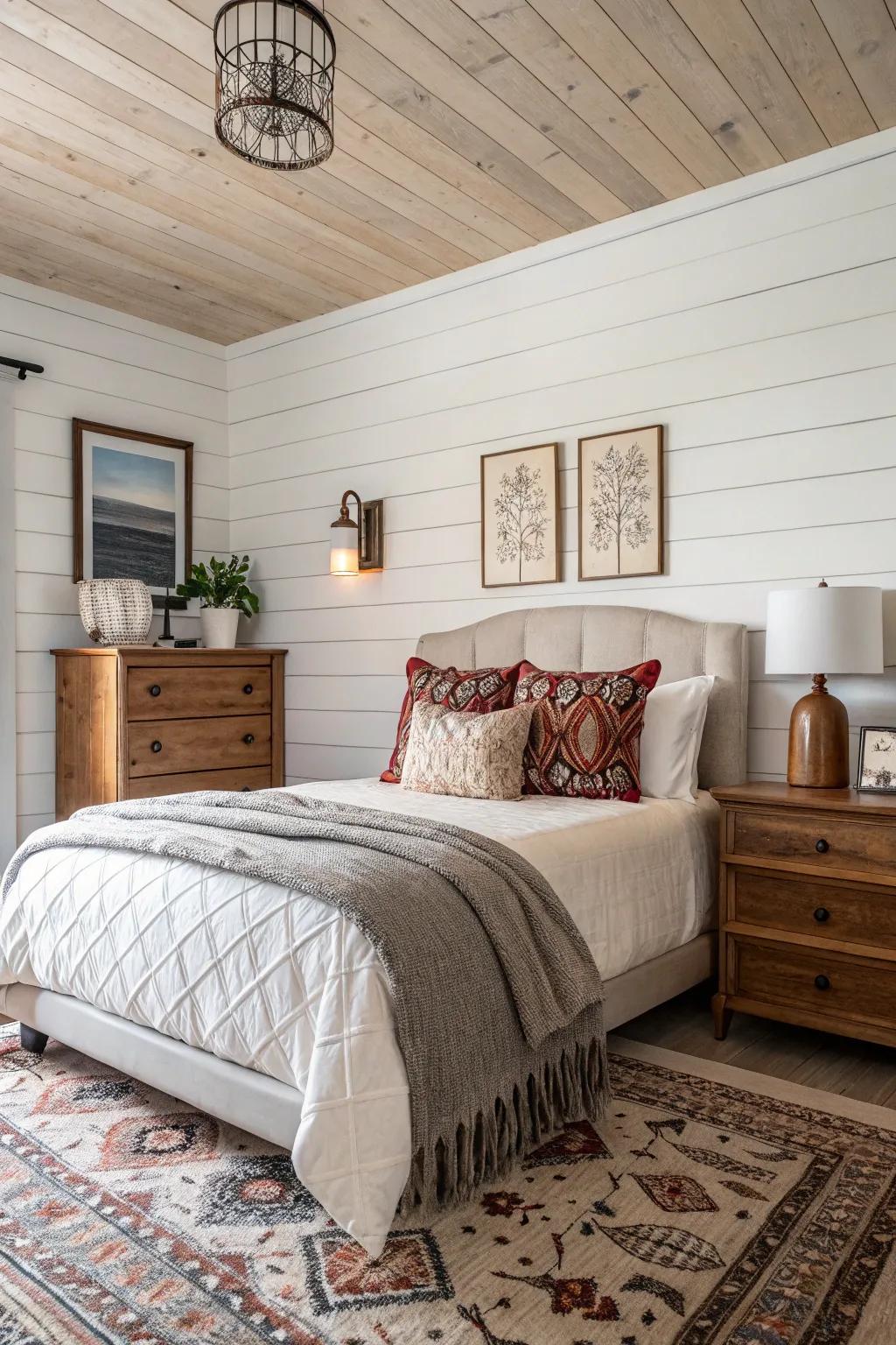 Shiplap walls add texture and timeless charm.