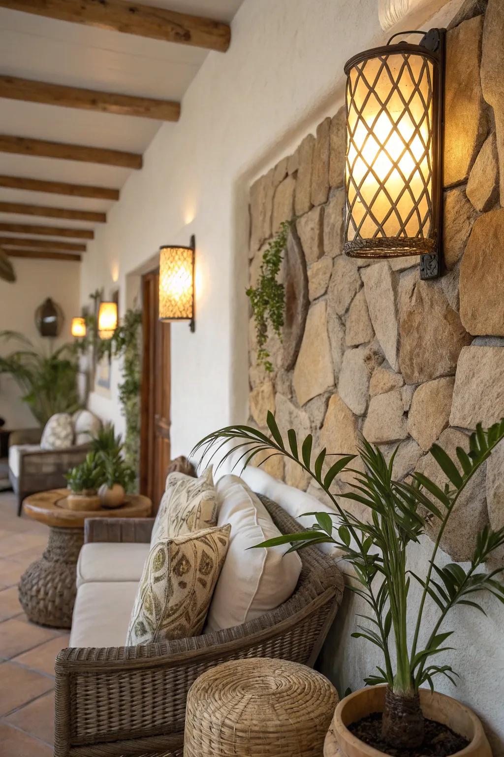 Natural textures in sconces add an organic, calming touch.