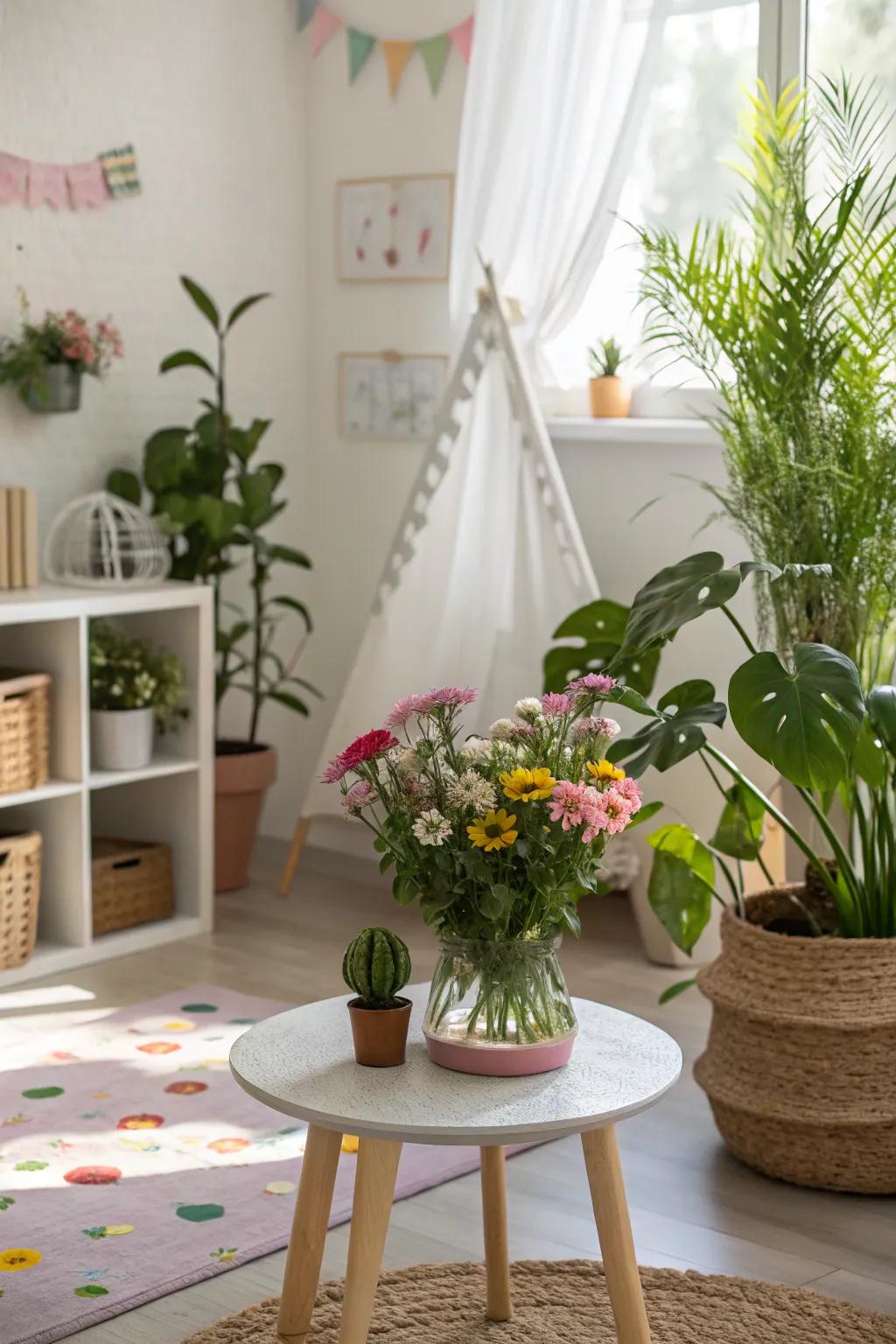 Nature-inspired accents add a calming touch to the space.