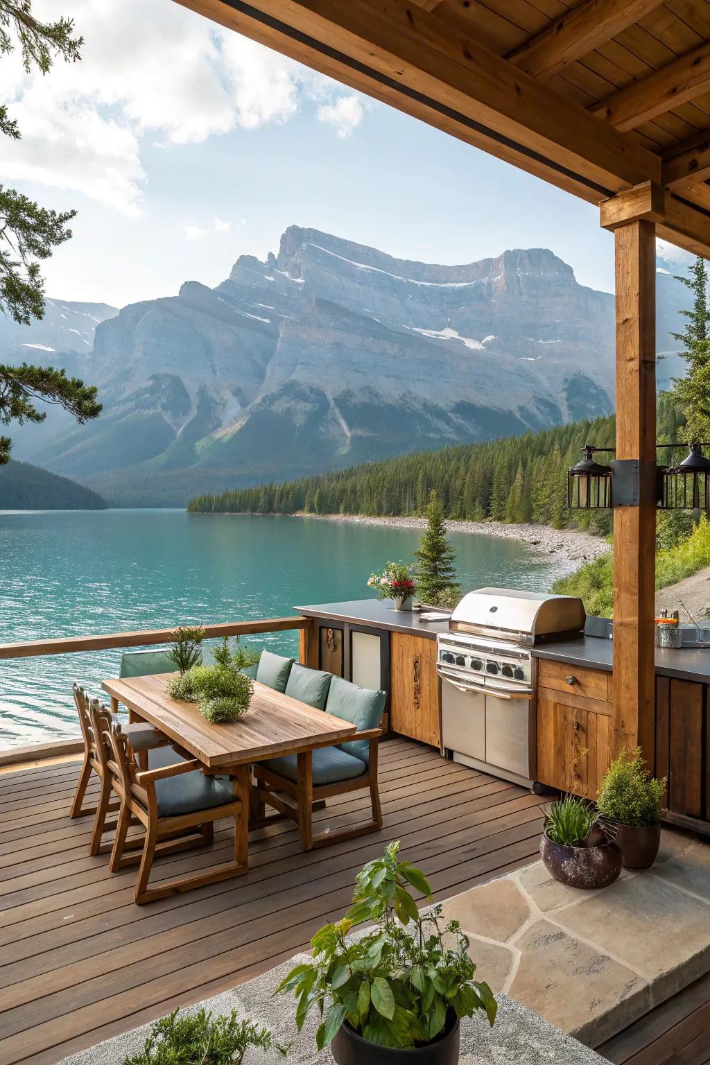 An outdoor kitchen blending cooking and nature.