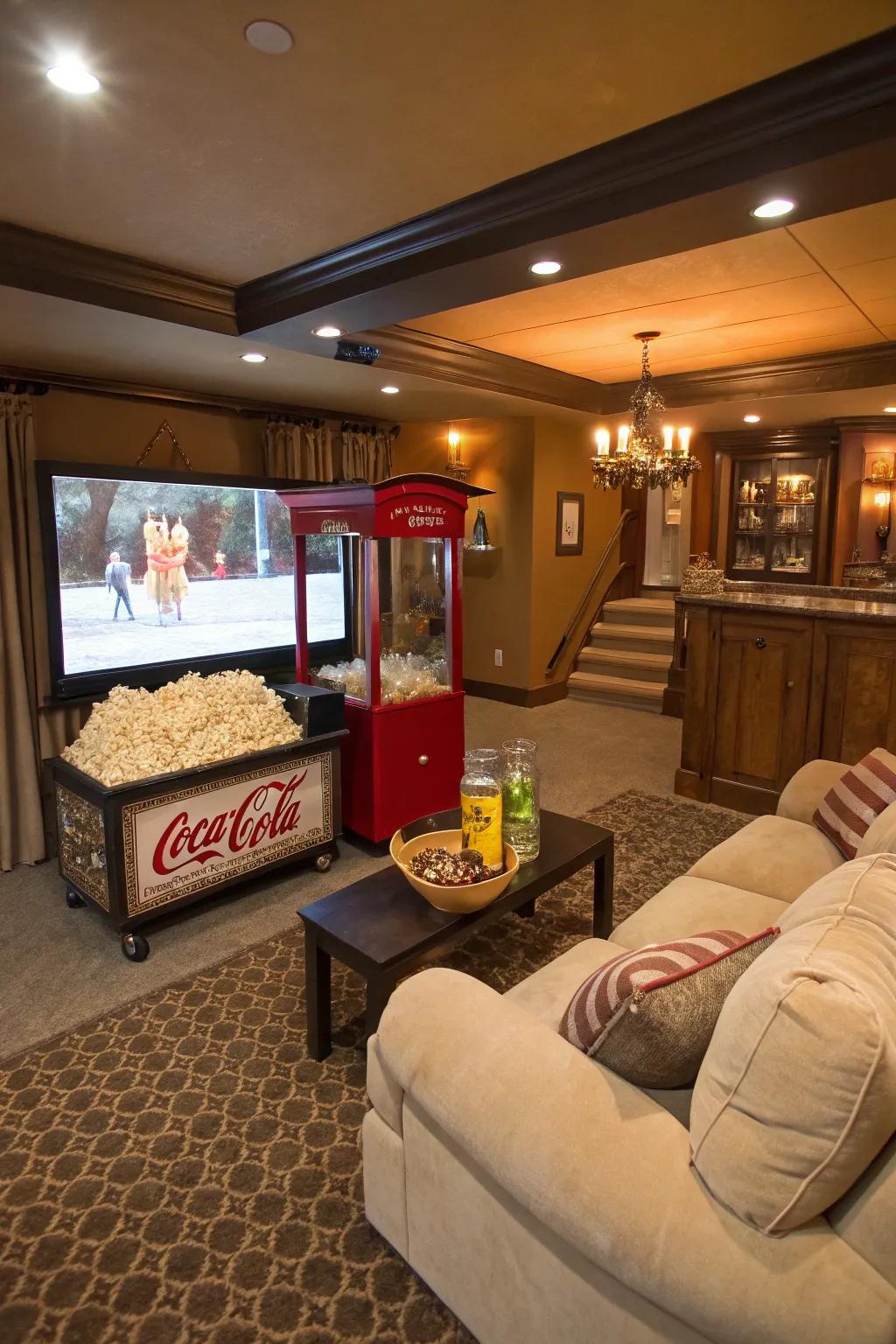A refreshment area provides a playful aspect to your film evenings.