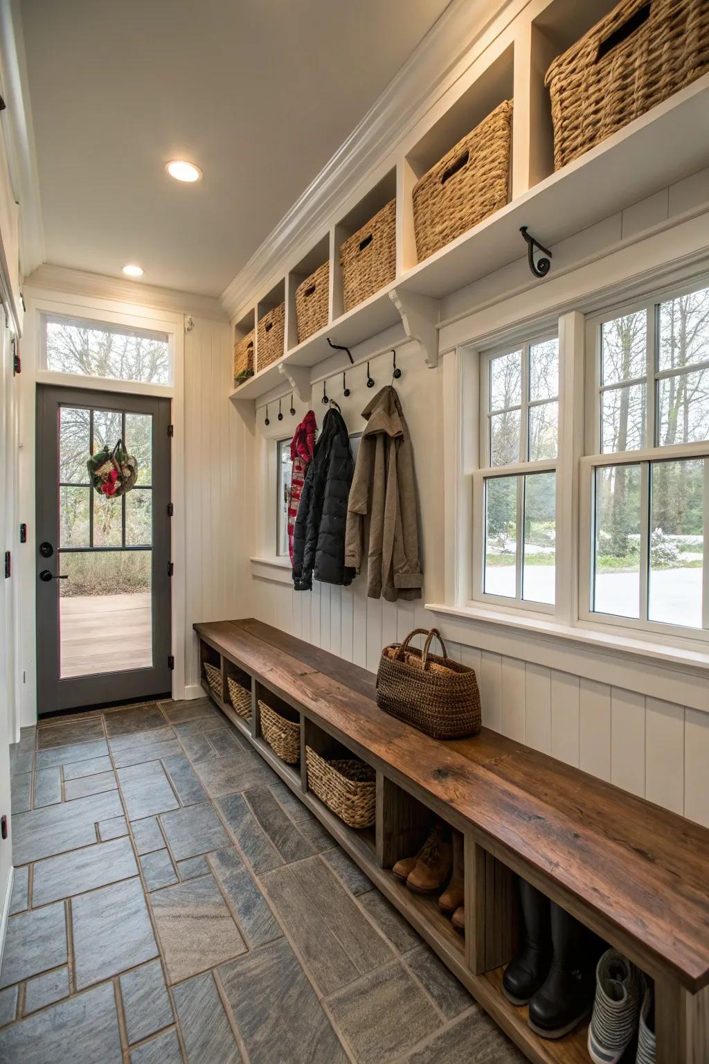 An enclosed breezeway becomes a functional mudroom.