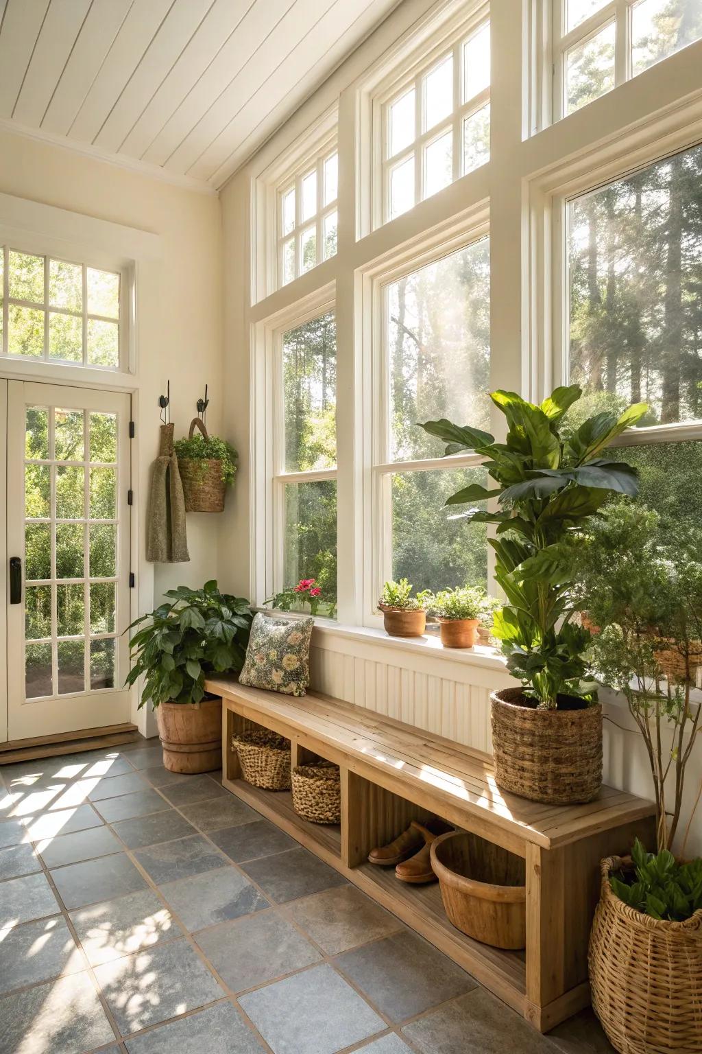 Natural light enhances the welcoming feel of the mudroom.