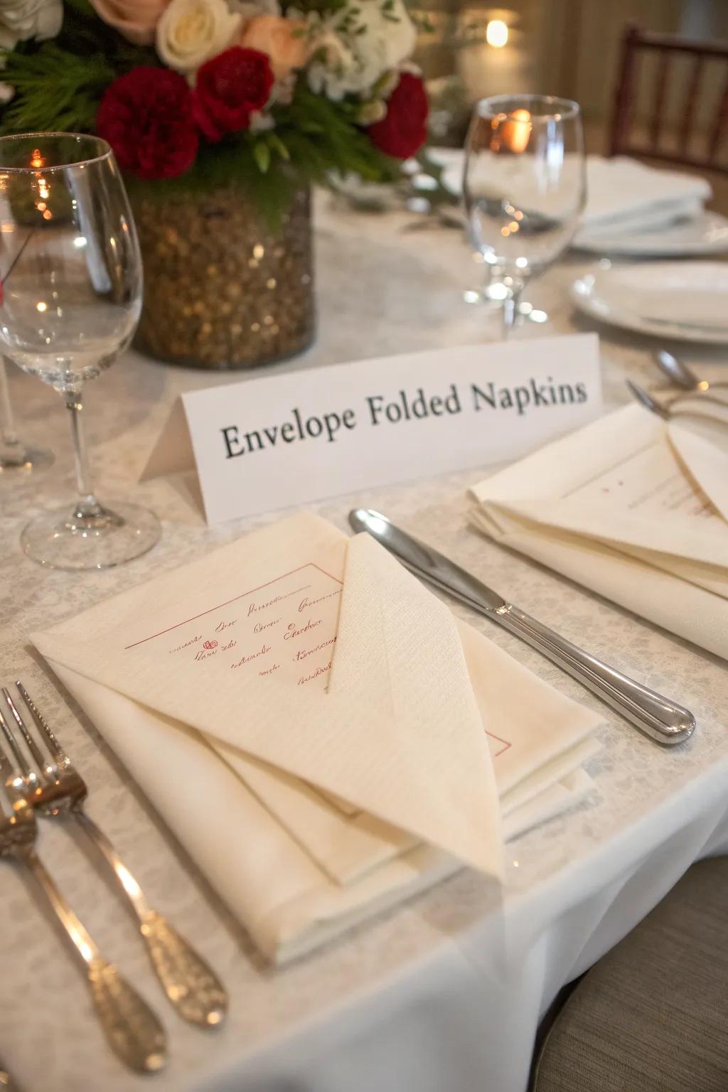 The Envelope Fold is perfectly suited for adding personalized touches to your dining table.