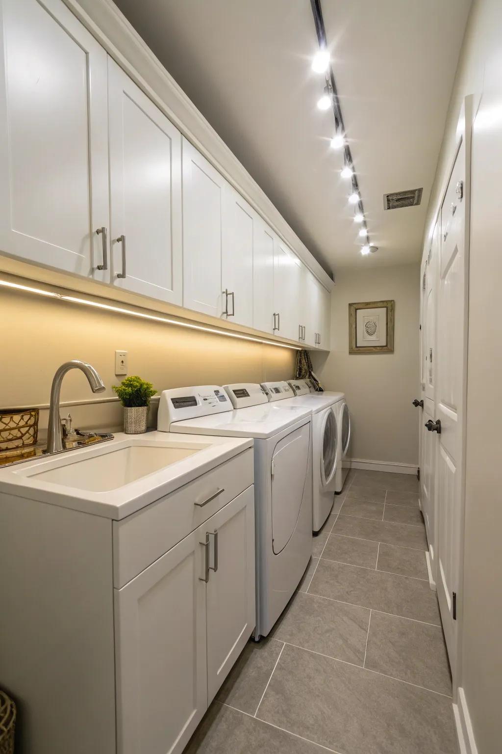 Undercabinet lights foster a warm, welcoming atmosphere while improving task visibility.