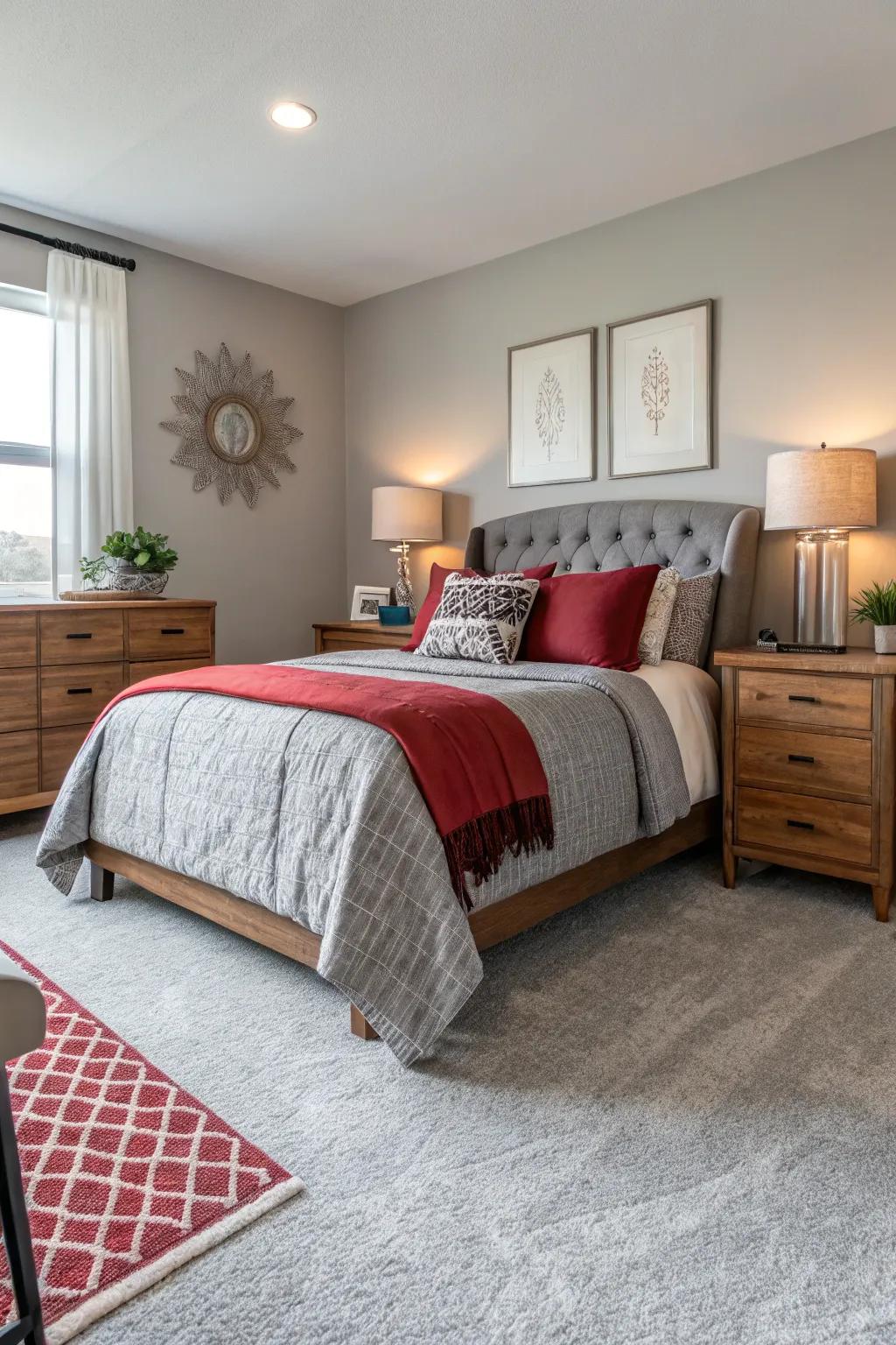 Light gray carpets provide a versatile foundation for varied decor.