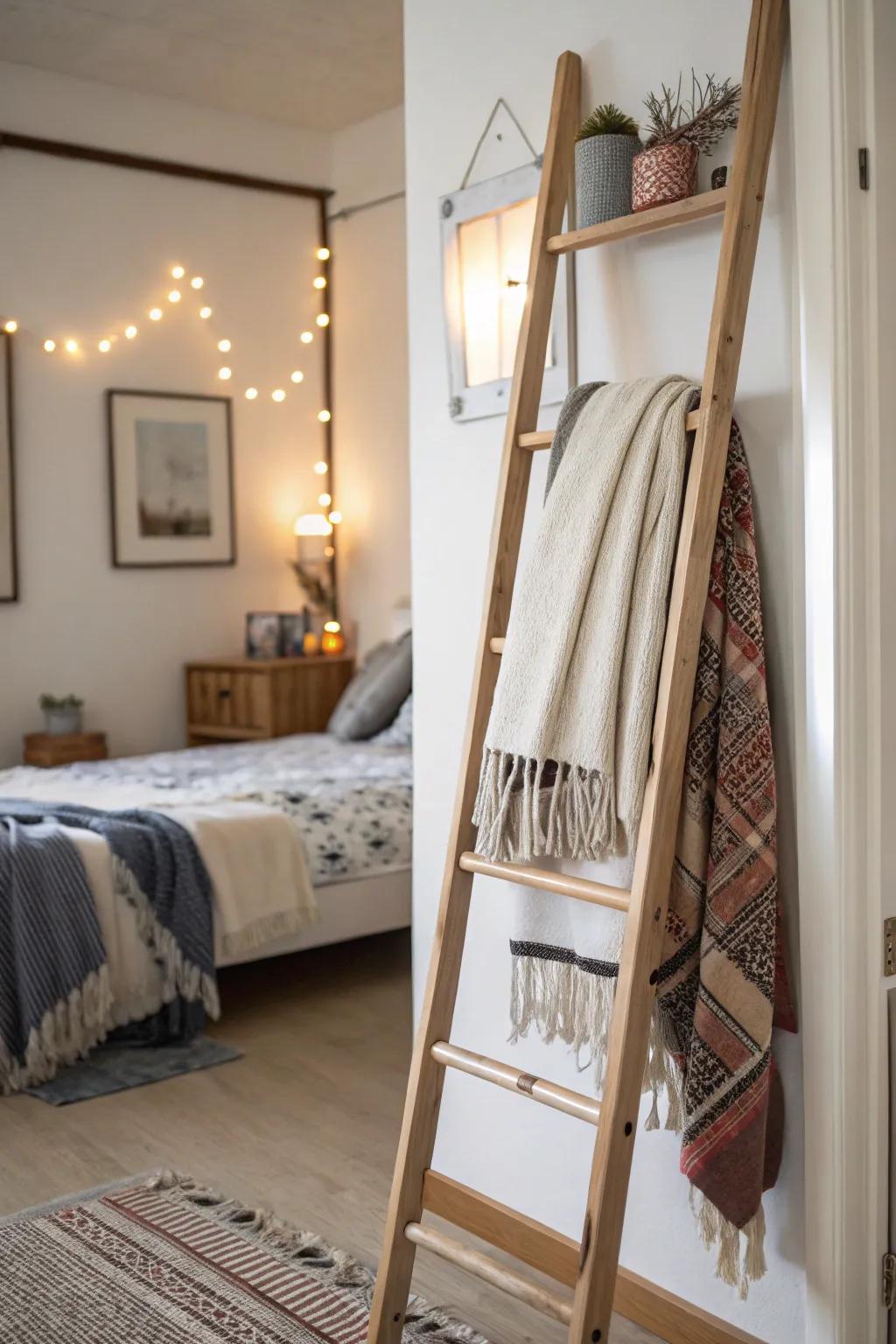 Ladders offer a quirky, stylish storage choice.