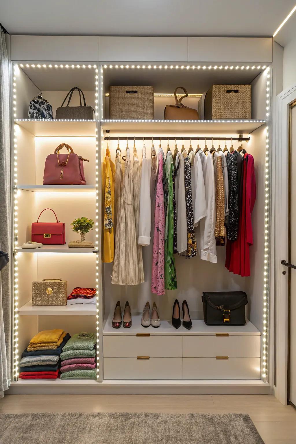Brightly illuminated open closet