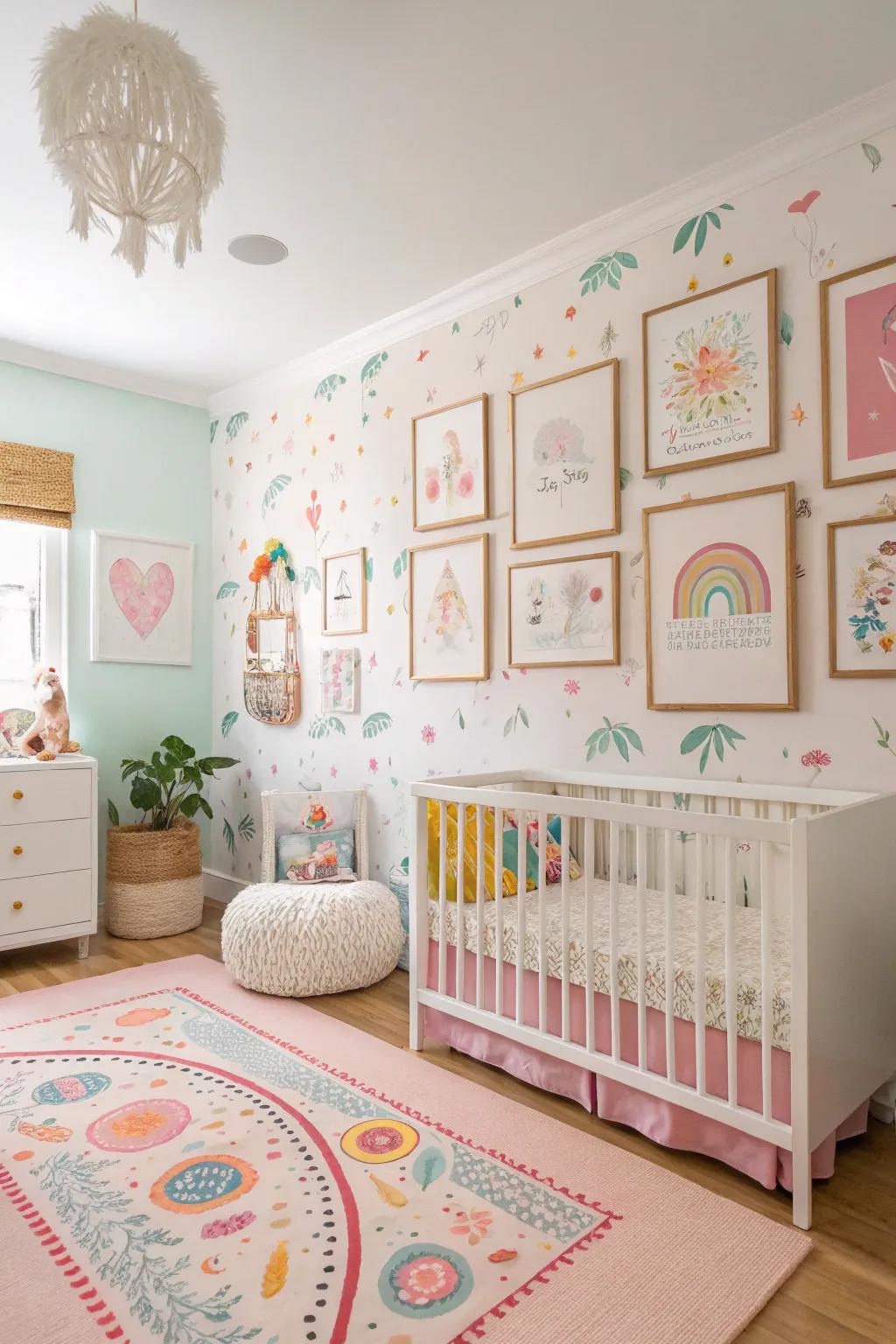Playful art creates a magical nursery ambiance.