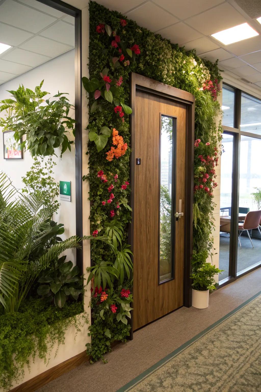 Bring calmness with a nature-themed office entrance.