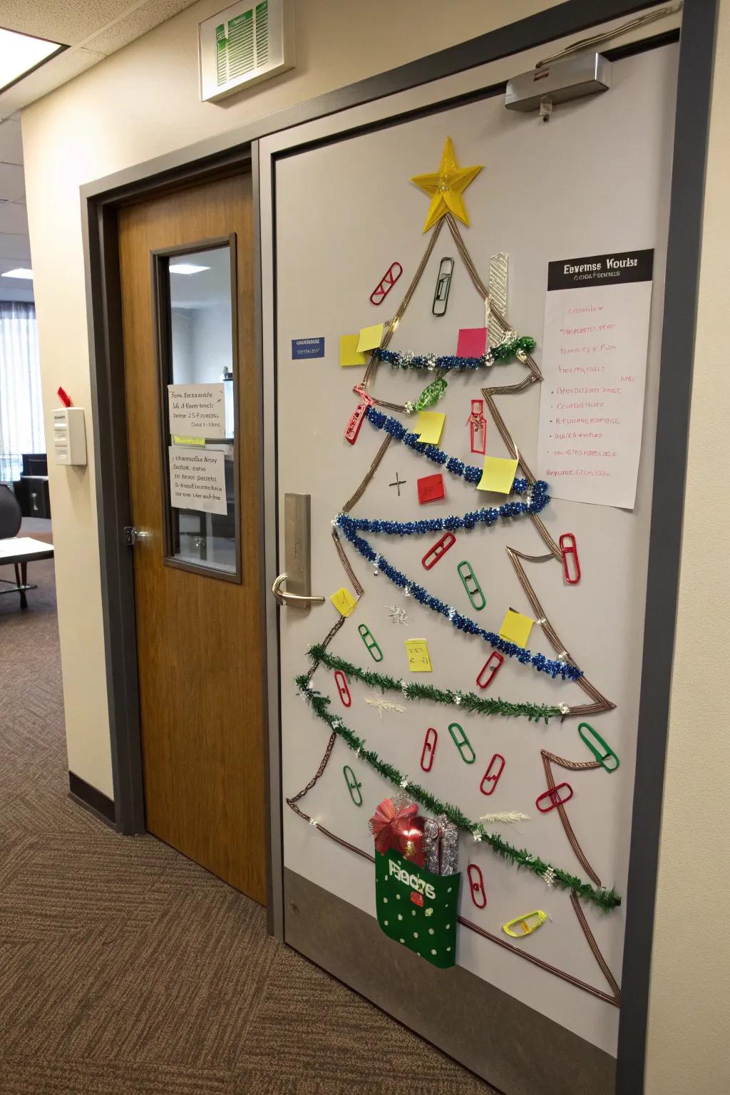Transform workplace items into a festive holiday tree.