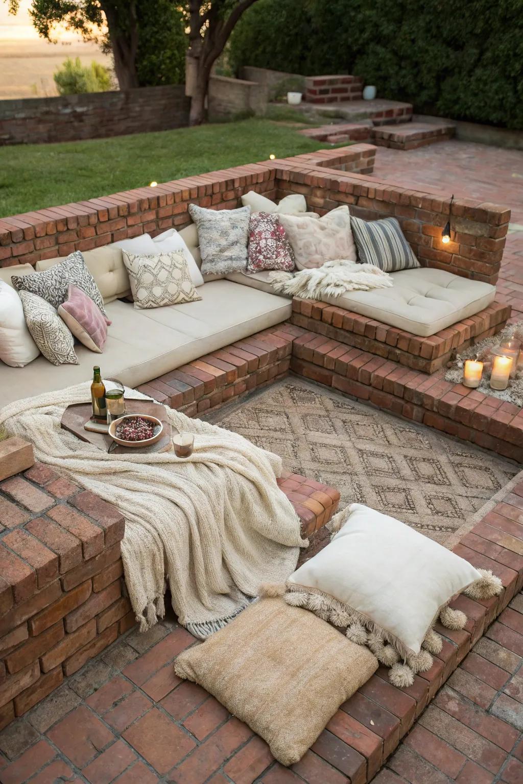 A sunken retreat offers a cozy nook for relaxation