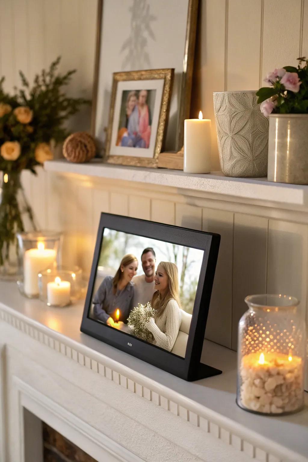 A digital display presenting treasured family recollections.
