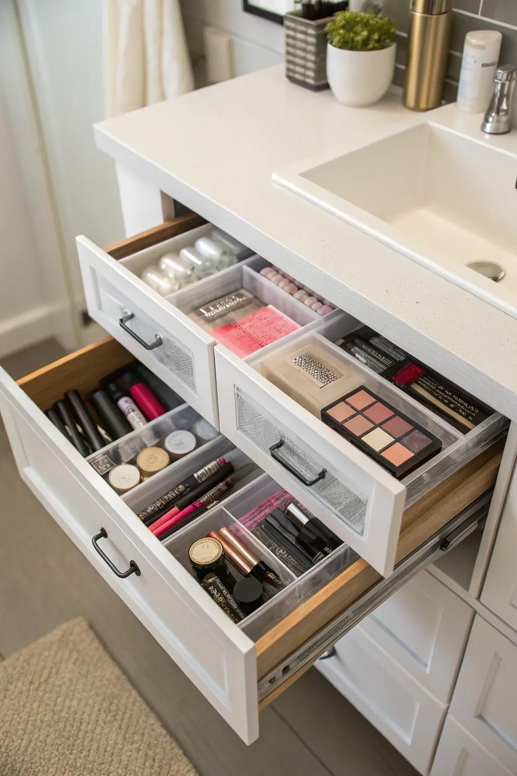 Keep small items arranged neatly with drawer inserts.