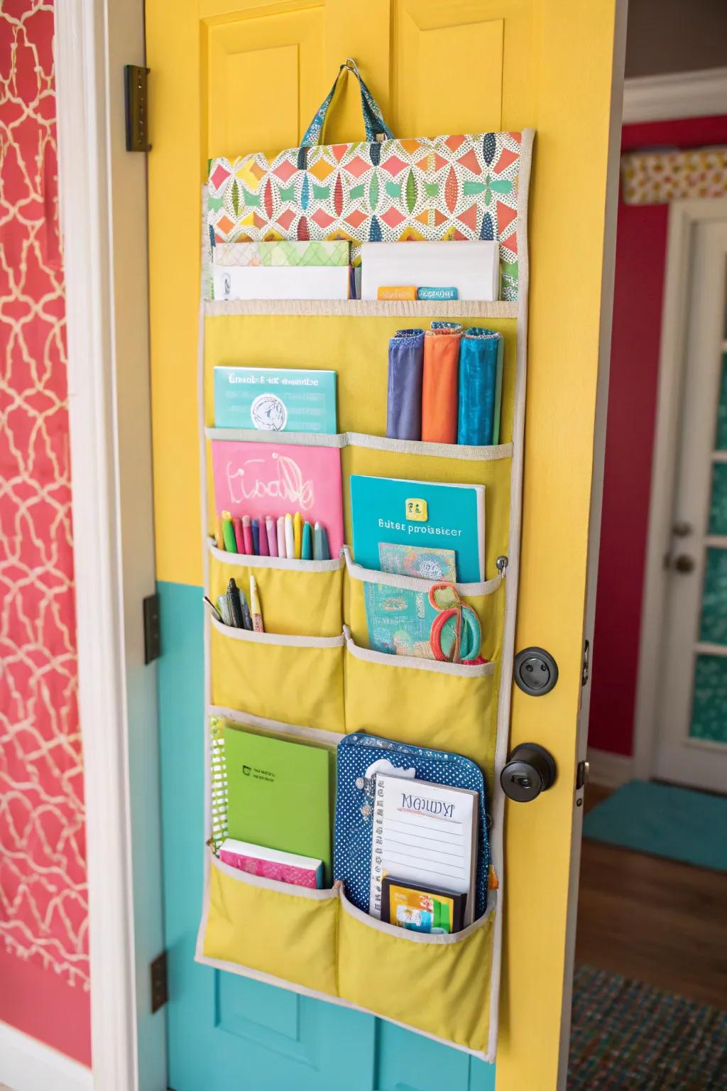 Over-the-door organizers smartly utilize available space.