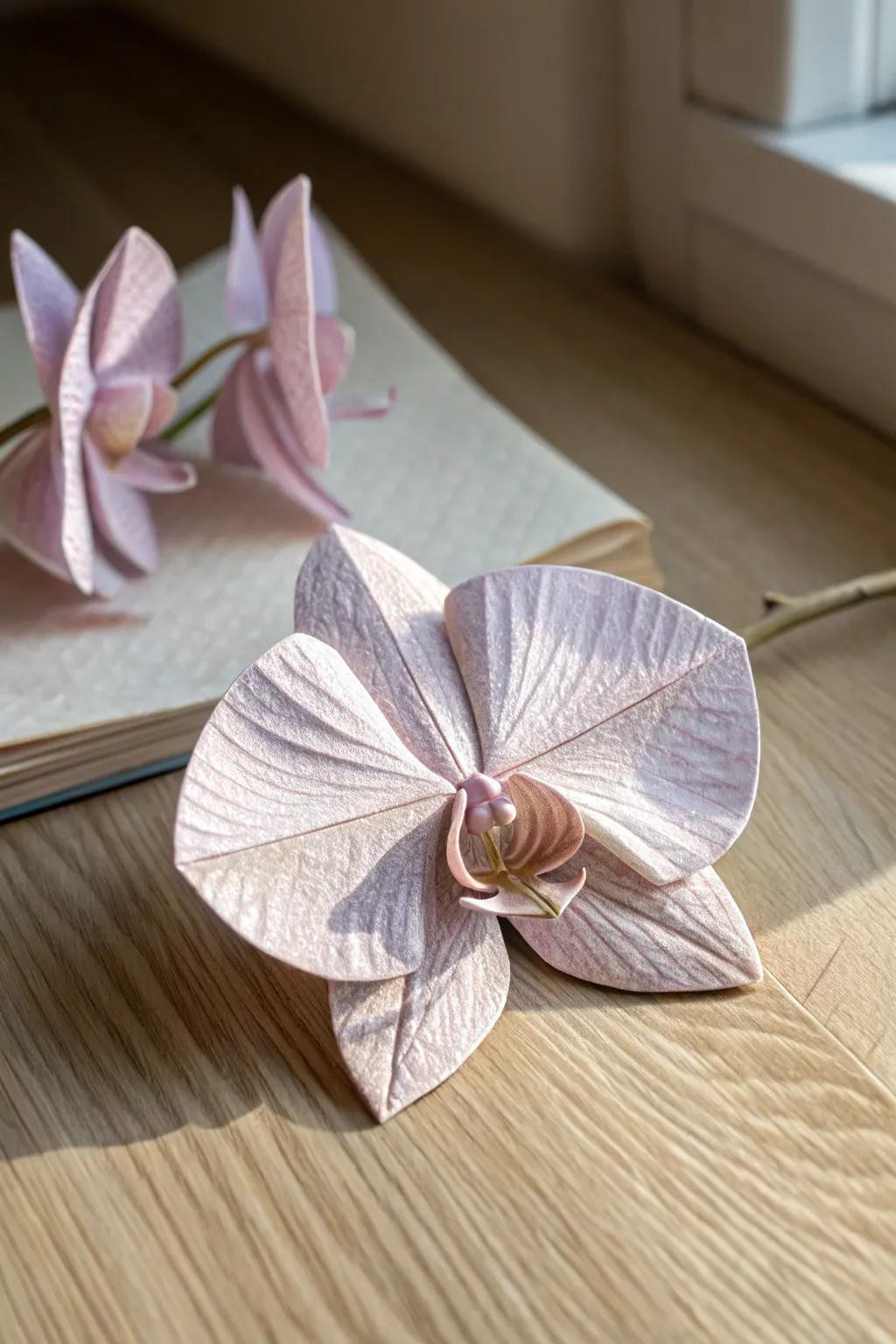 Elegance incarnate: A hand-fashioned paper folded orchid that perfectly captures the essence of minimalist beauty.