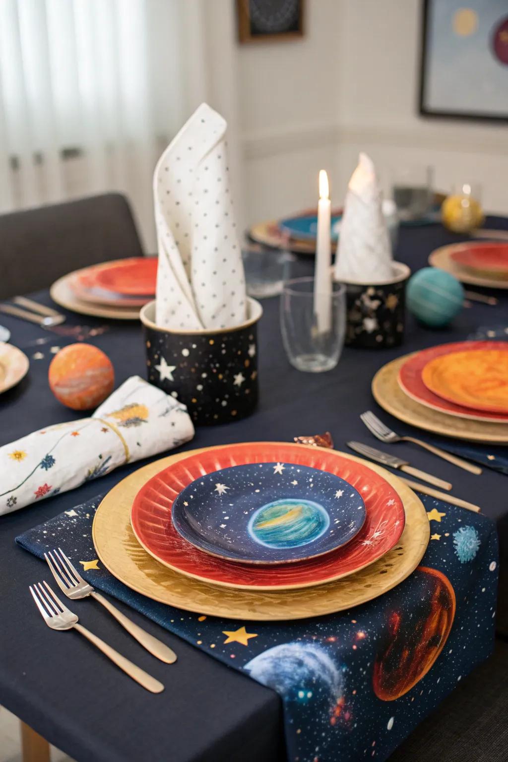 Planetary table settings elevate your dining experience to cosmic tiers.
