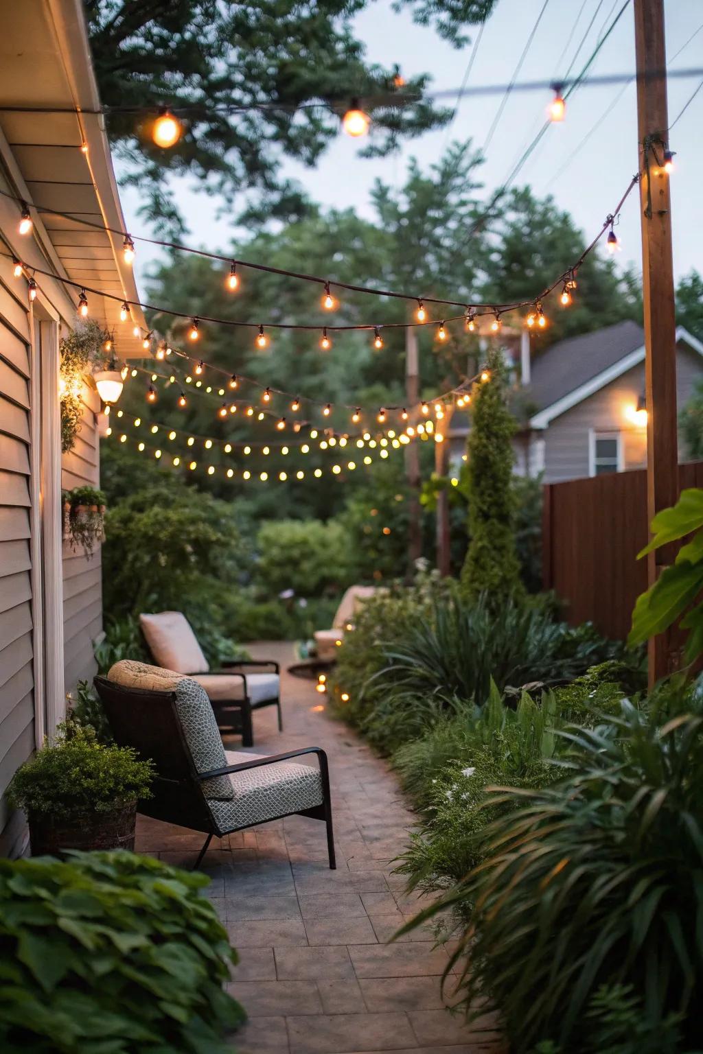 Festoon lights add a fanciful touch to any alfresco vicinity.