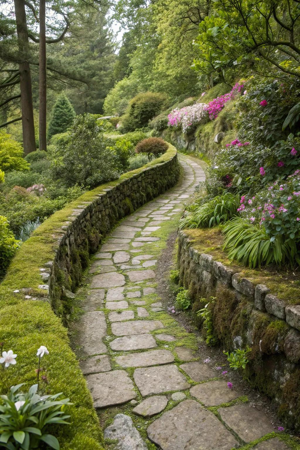 Stone walkways build tempting paths through your outdoor area.