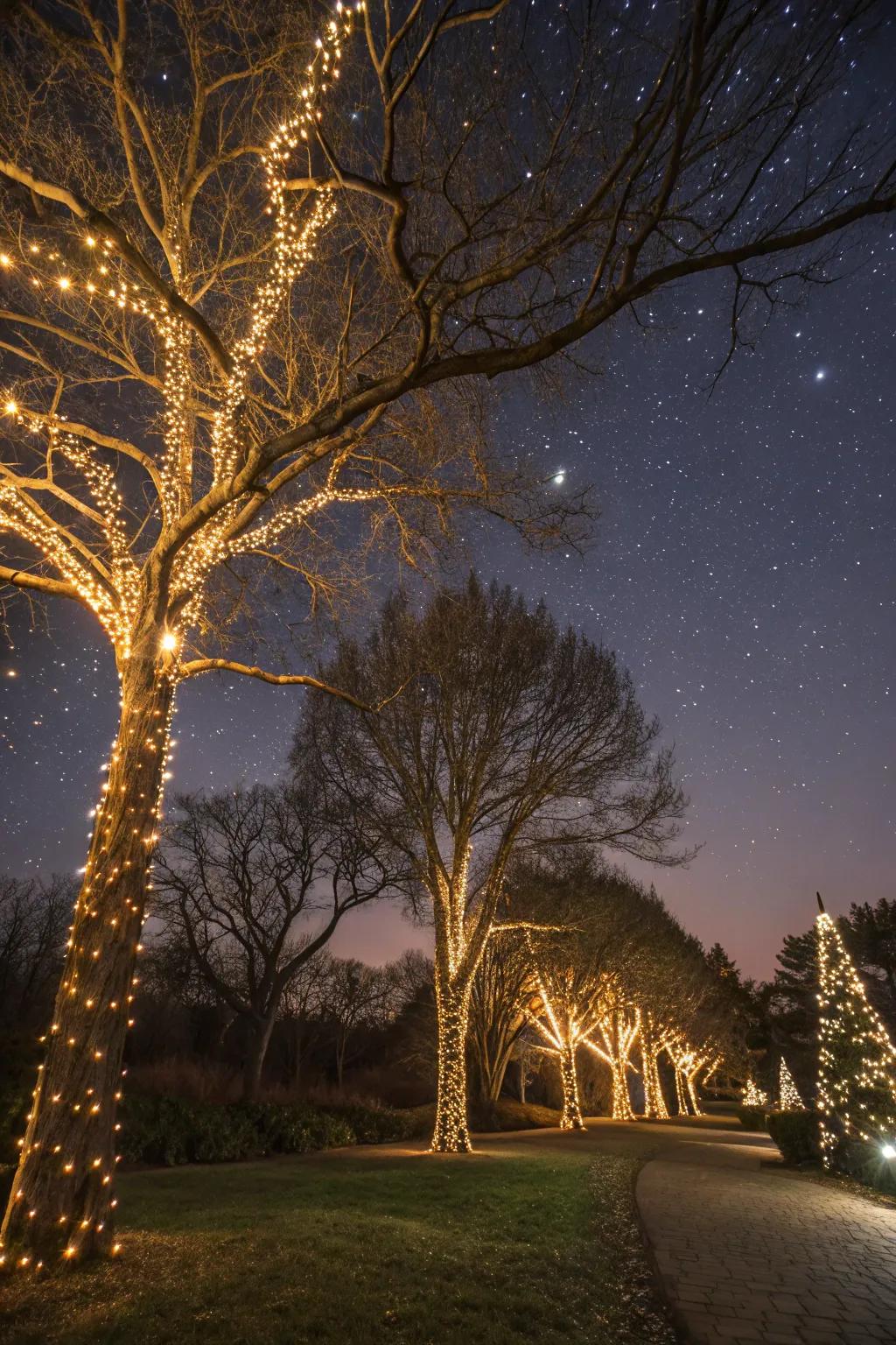 Enchant your yard with fairy-lit trees.