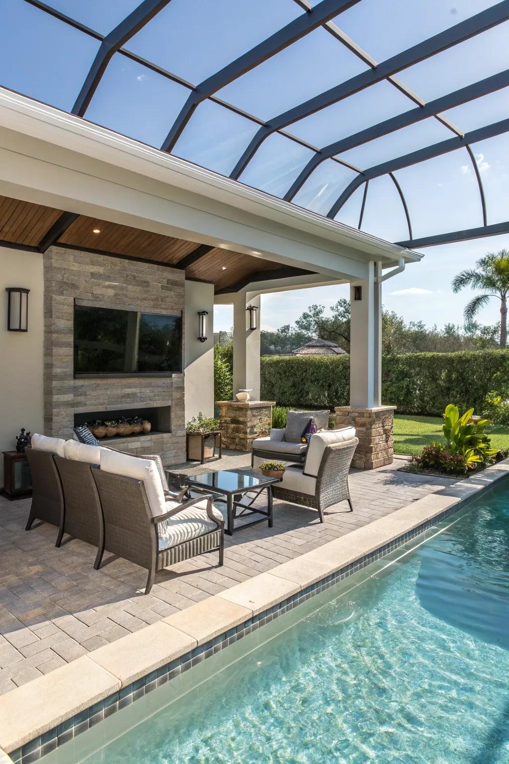 Savor poolside amusement using a dedicated television housing.