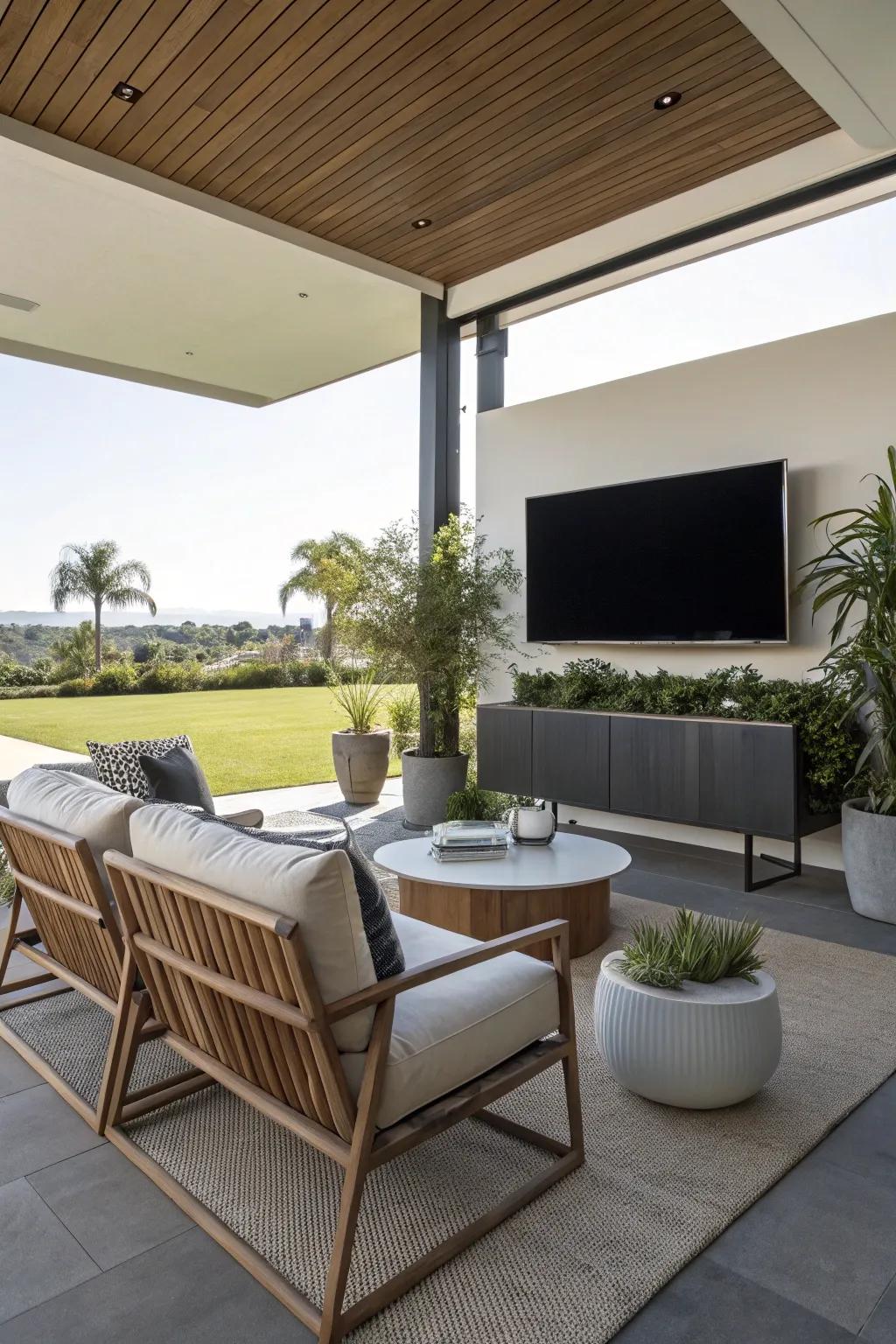 Modern design brings a chic and refined look to your outdoor TV setup.