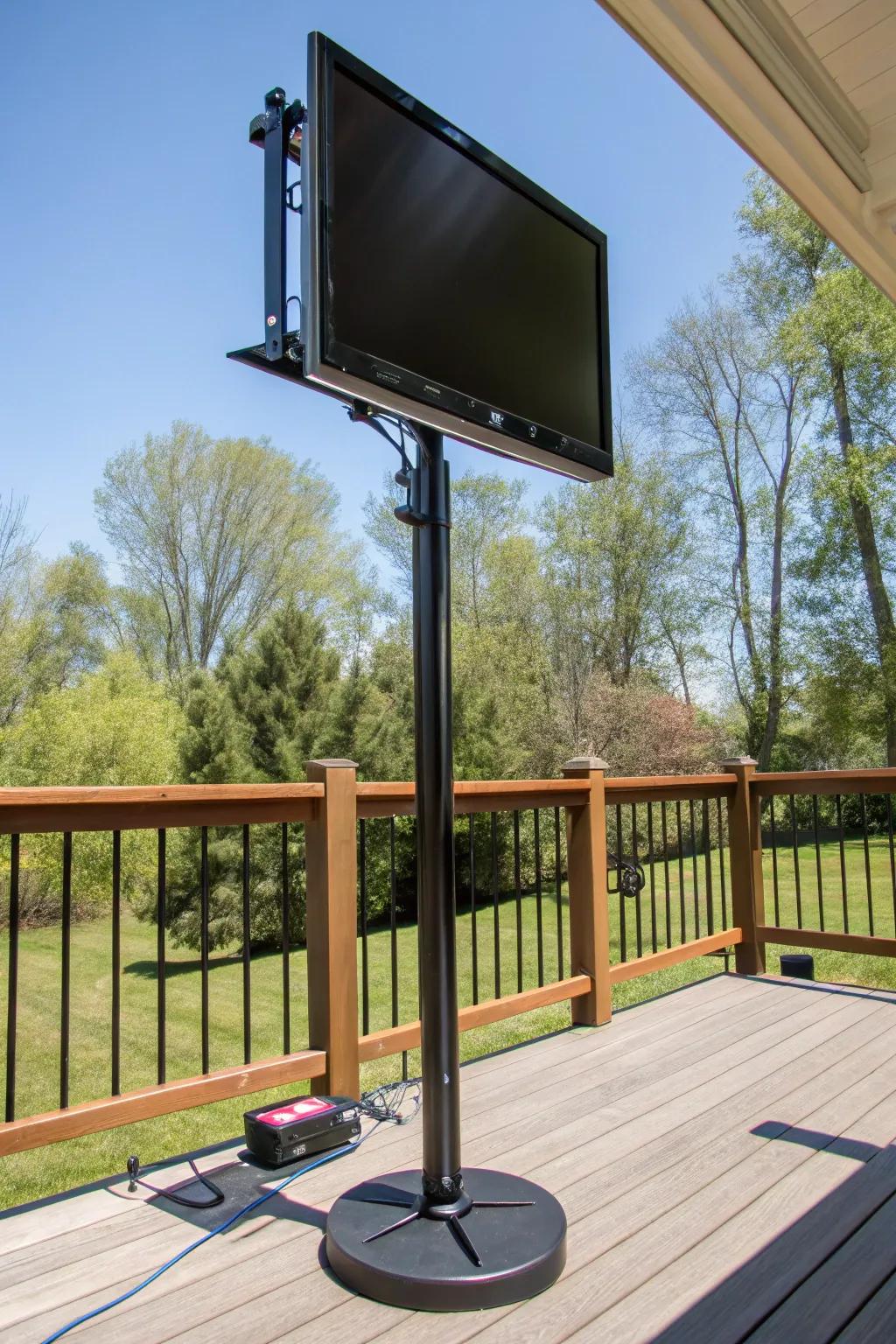 A swivel mount offers flexibility in viewing angles for your outdoor TV.
