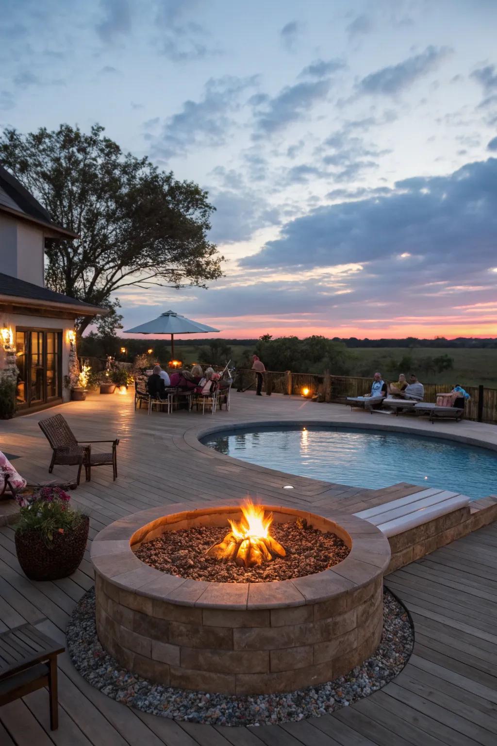 A hearth adds warmth and ambiance to evening gatherings.