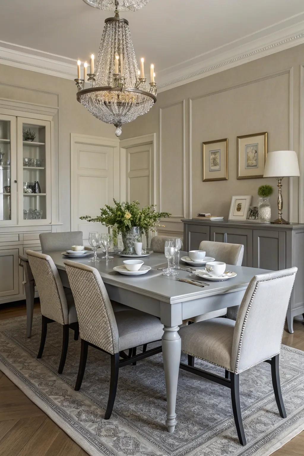 Muted gray paint adds subtle elegance to your dining table.