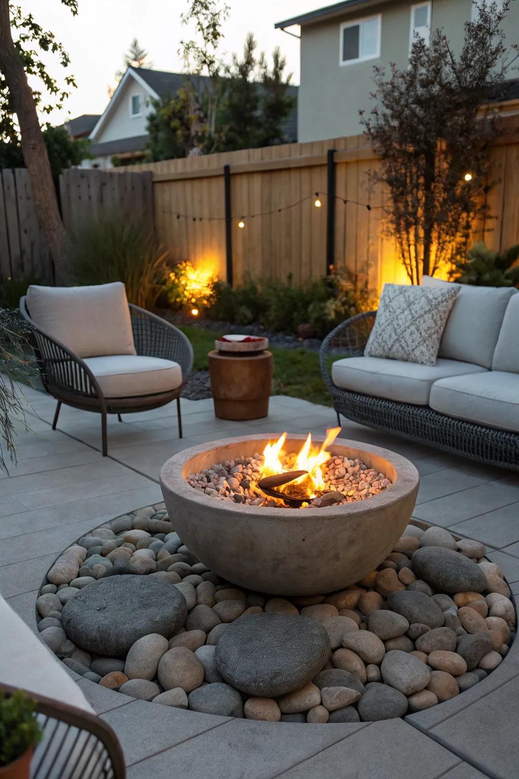 A fire pit contributing warmth and charm to a patio setting.