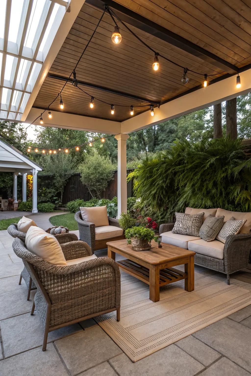 Sheltered patios provide all-season outdoor pleasure.