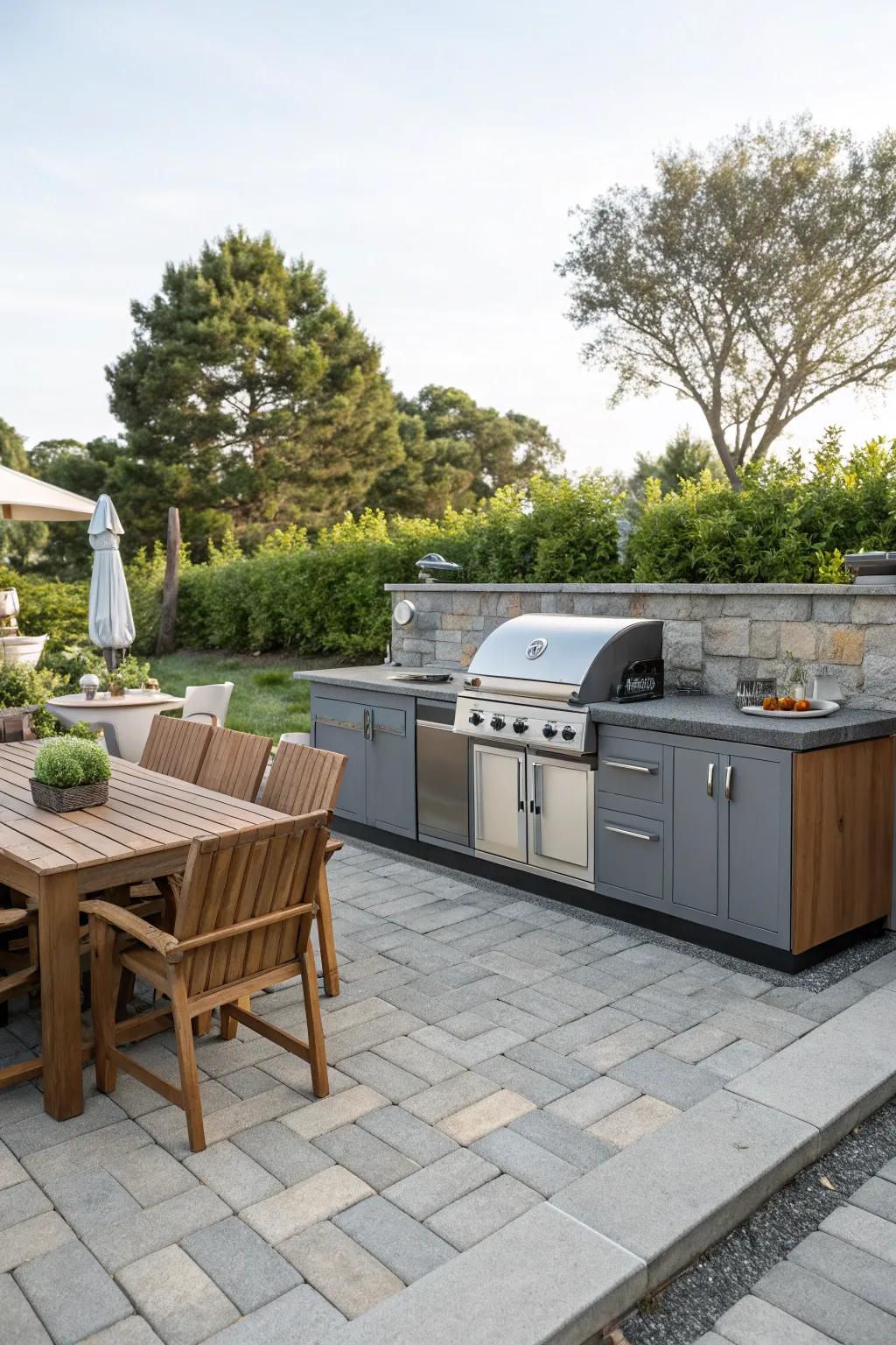 A built-in barbecue makes outdoor cooking easy.