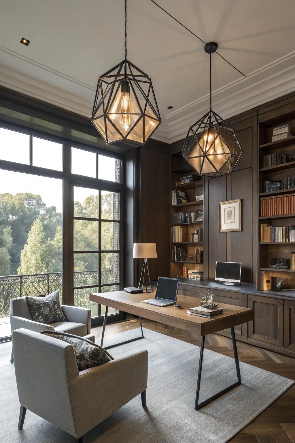 Geometric pendants add a modern twist to any room.