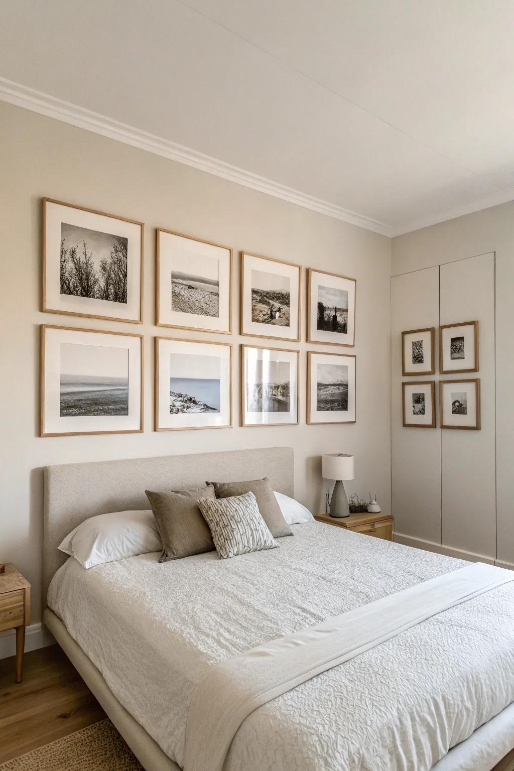 Minimalism at its best: a few key pieces create a serene and impactful photo wall.