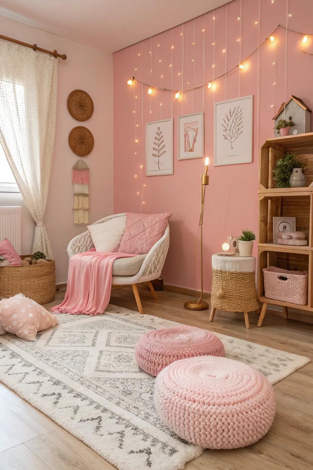 Pink and neutral tones harmonizing to create a peaceful ambiance.